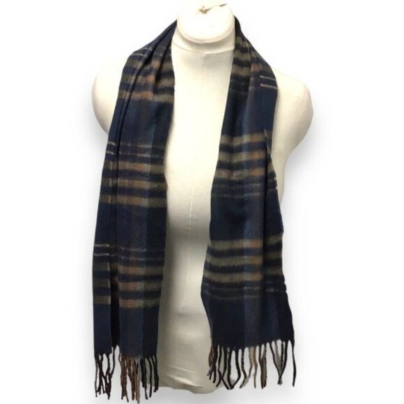 Cashmink Women’s Soft Knit Plaid Scarf, Navy, OSFA - Picture 3 of 6